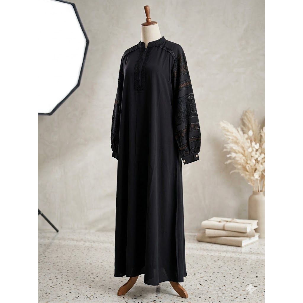 Gamis ArsyaKayla - Gamis ArsyaKayla Lengan Brukat - Gamis ArsyaKayla Brukat Hitam Premium