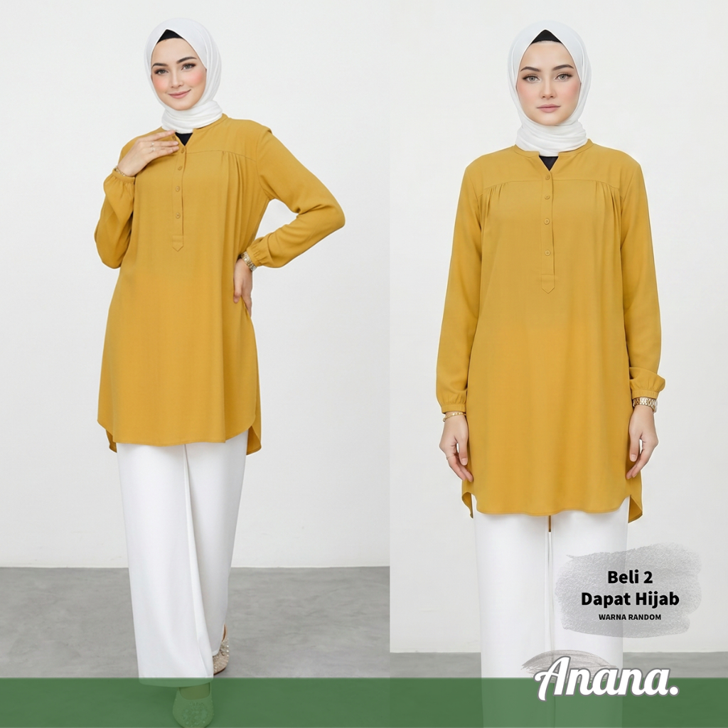 Baju Atasan Kemeja Blouse Wanita Busana Muslim Dewasa dan Remaja Kuning Kunyit