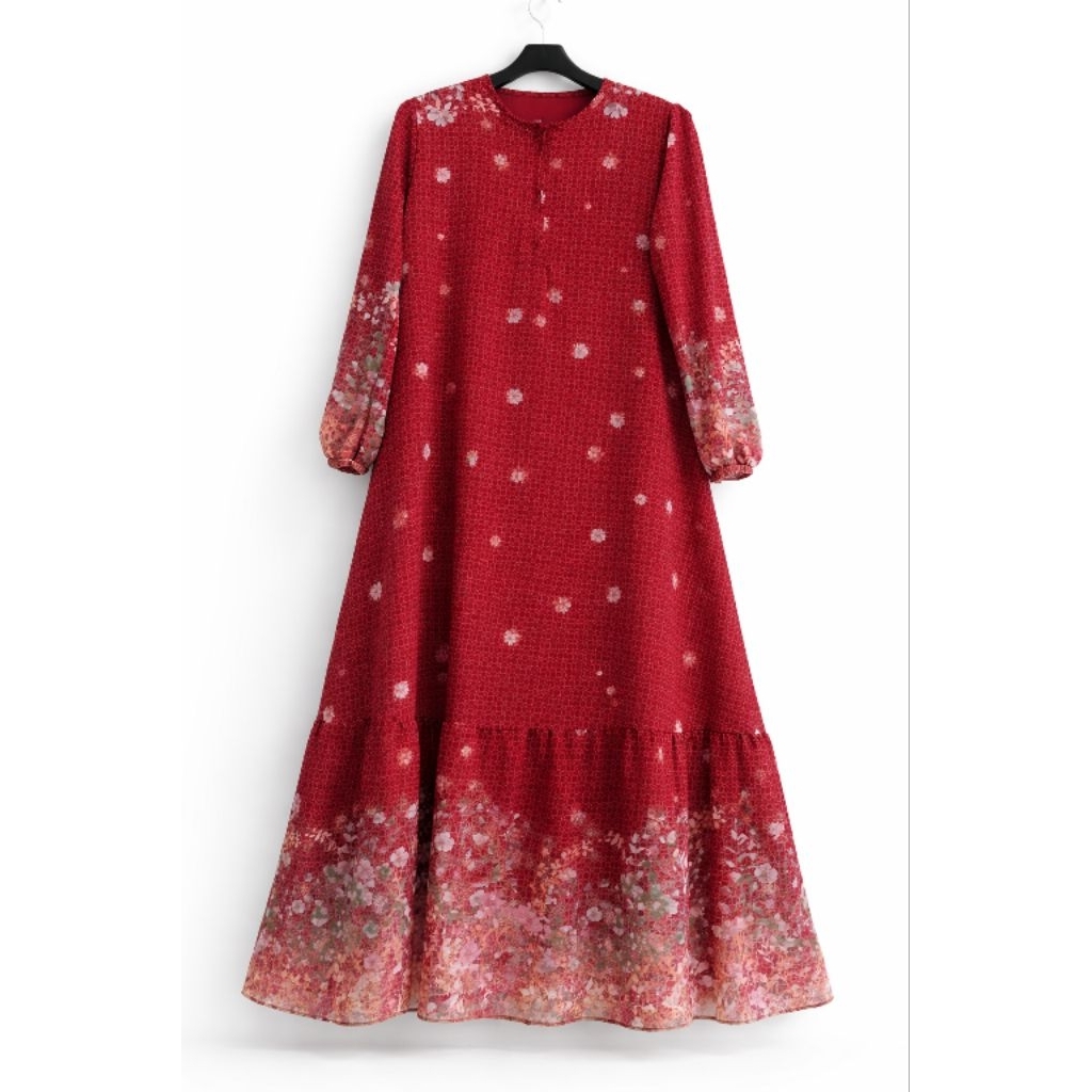 Gamis Anak Muslimah Motif Floral Set Hijab Segi Empat LD 90 PB 125