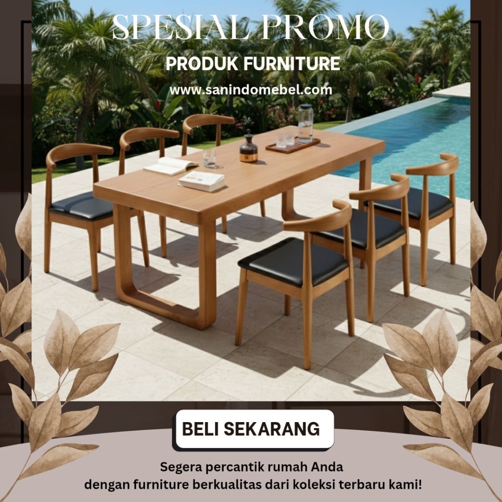 meja makan 6 kursi, set meja makan kayu jati, kursi makan minimalis