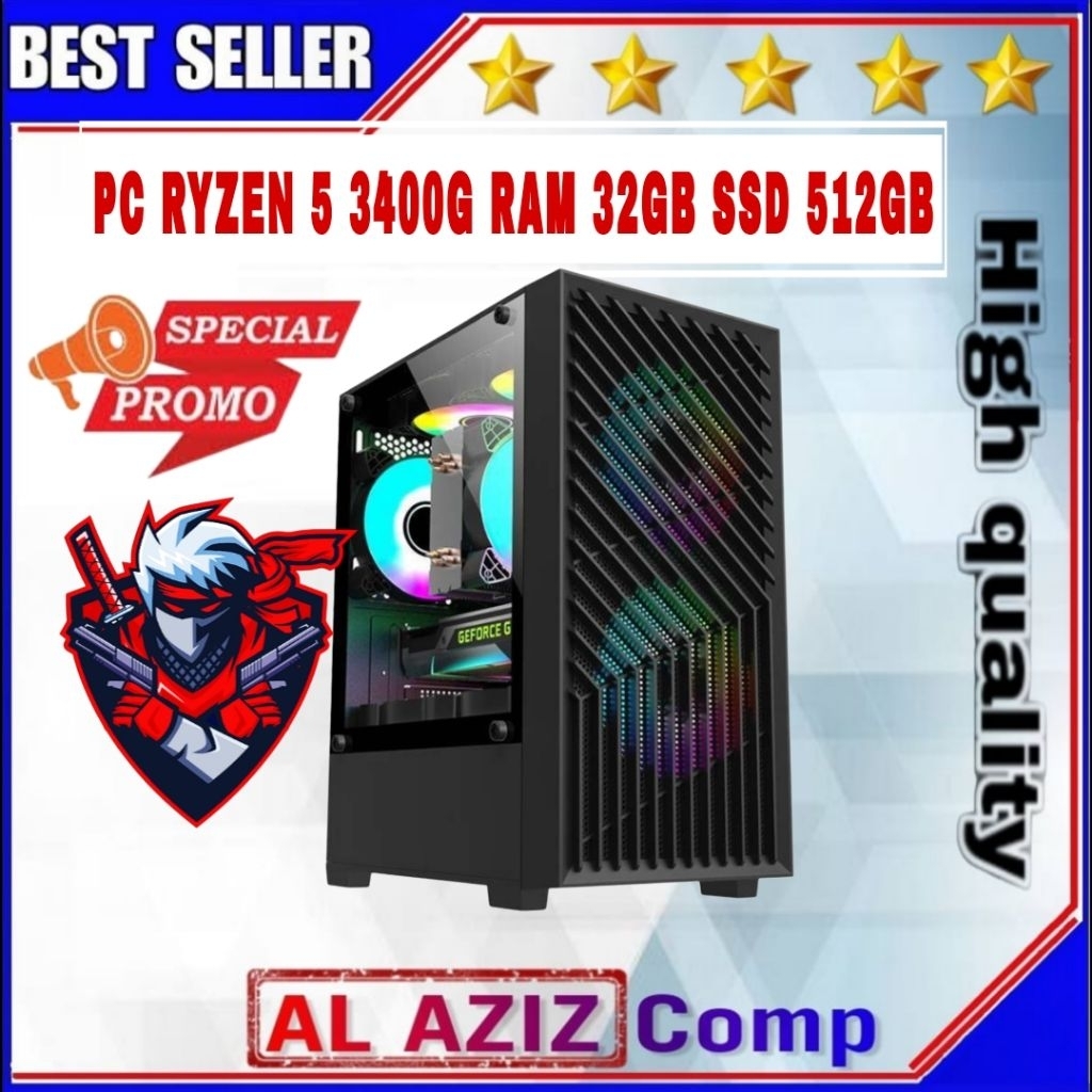PC Rakitan Gaming AMD Ryzen 5 3400G RAM 32GB SSD 512GB HDD 500GB Murah Bergaransi