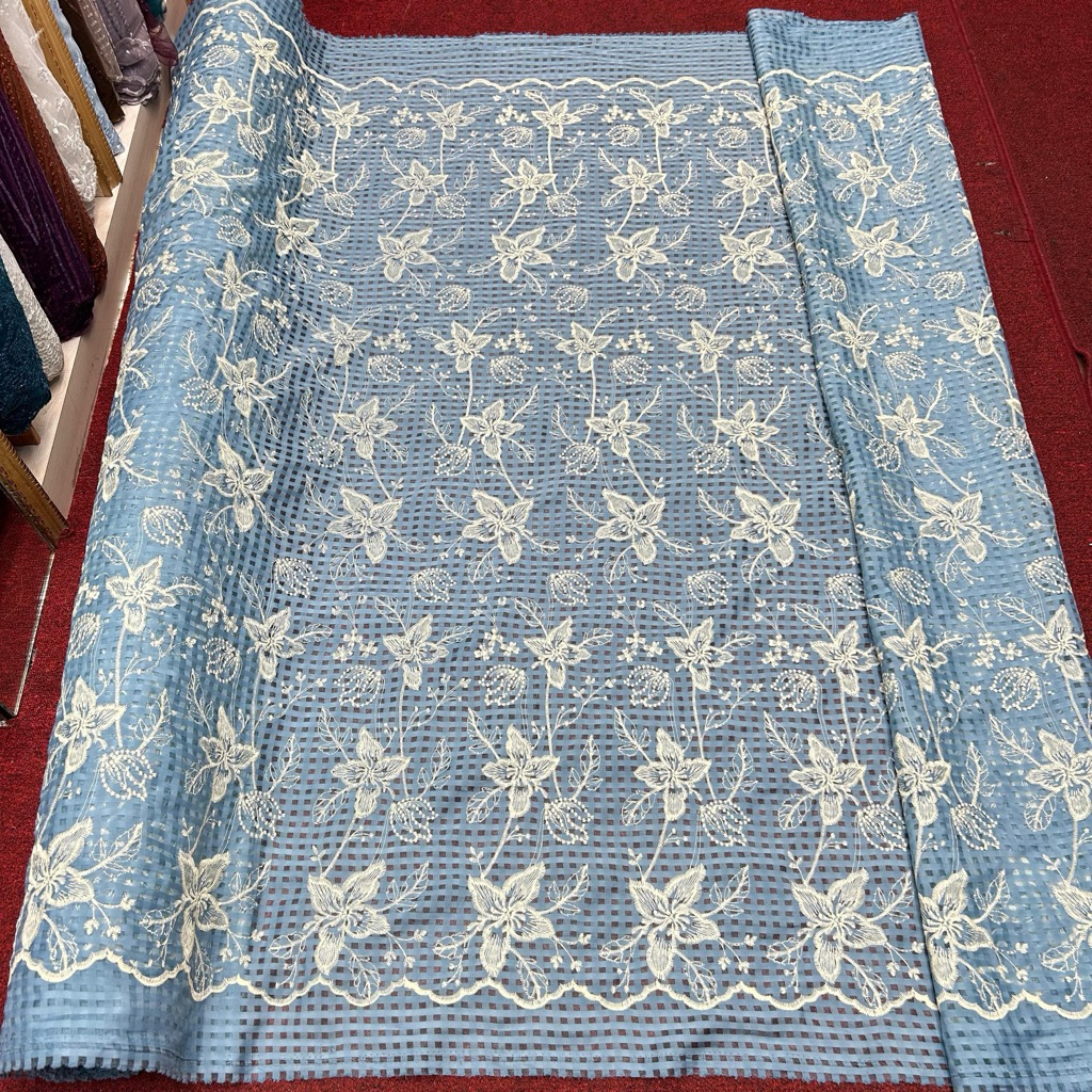 bakal kain organza bordir kotak motif bunga terbaru/organza kotak bermotif kain bordir mewah