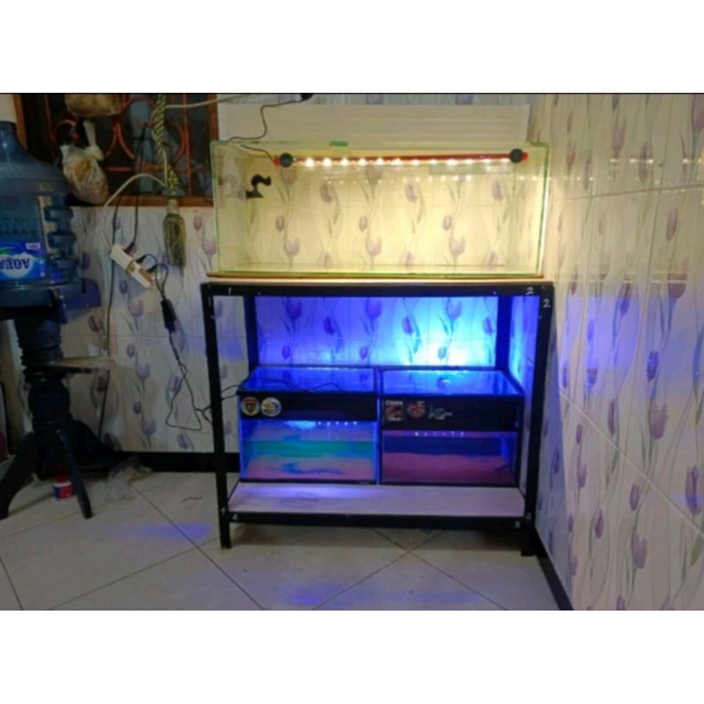 meja aquarium P100cm L50cm T40-100cm 2 susun / 2 ambal. rak aquarium, rak serbaguna, meja serbaguna,