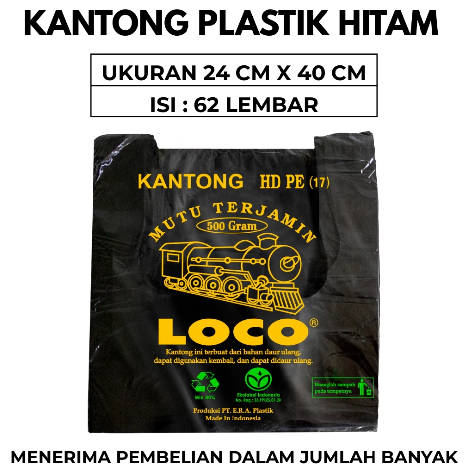 Kantong Plastik Kresek LOCO HDPE TEBAL Hitam Ukuran 24x40 Kantong Plastik Kresek Loco HD Tebal Hitam