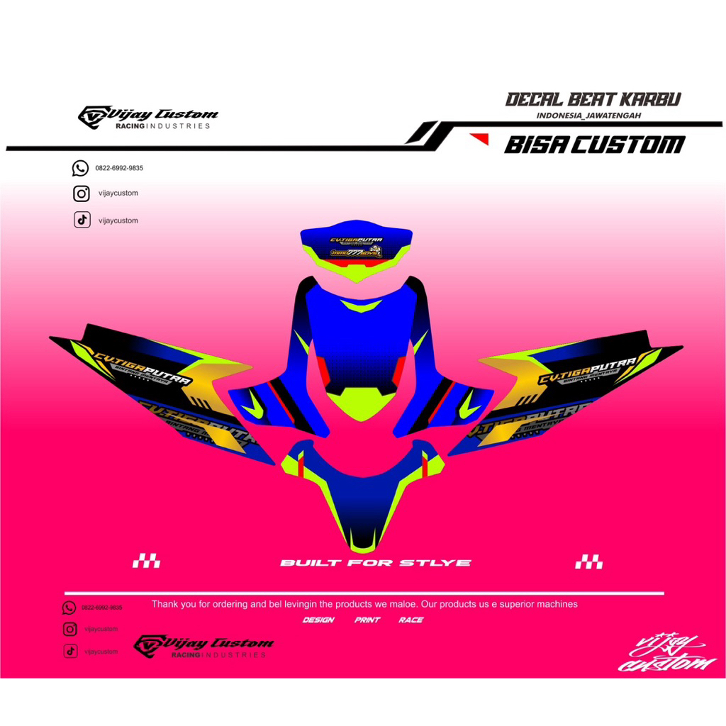 Striping Stiker Sticer Decal Dekal Emblem Motor Honda Beat Karbu Carbu Fi New Deluxe Warna Putih Mer
