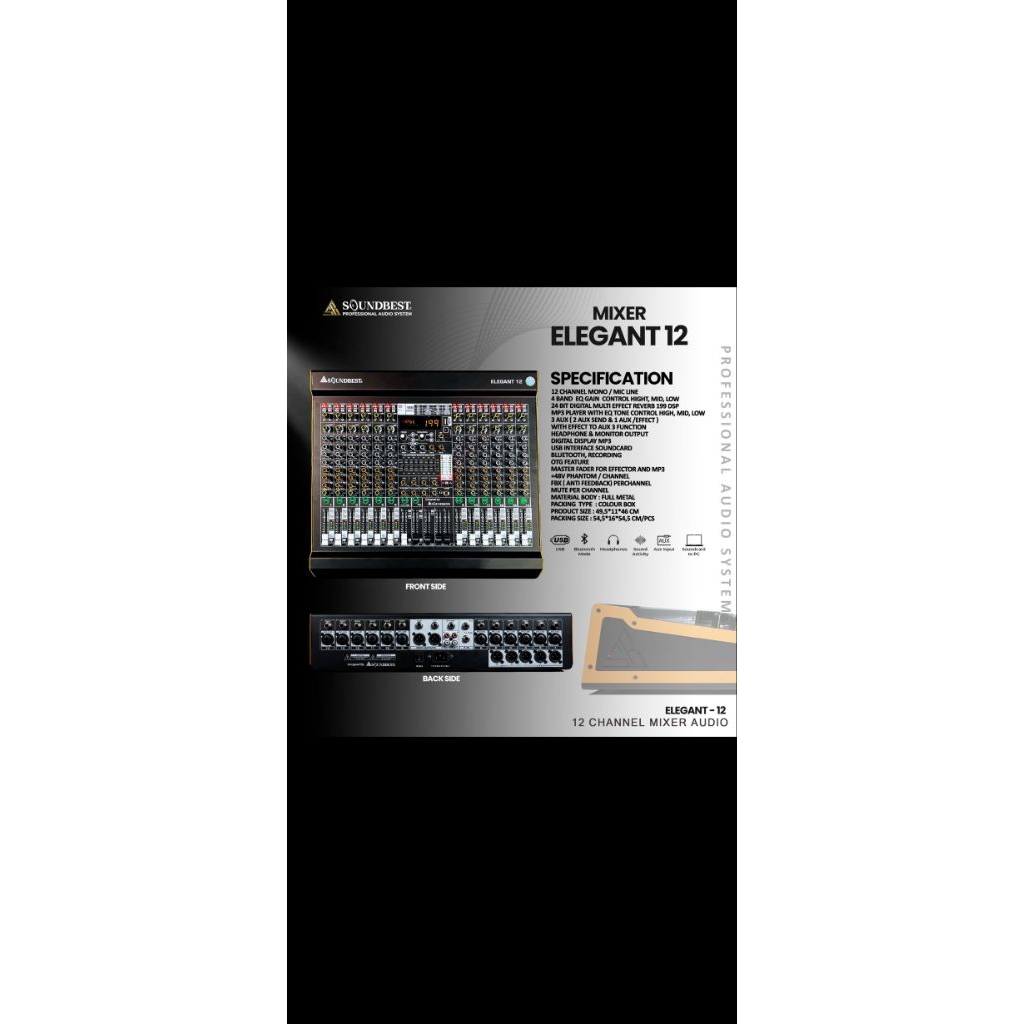 Mixer Audio 12 Channel Soundbest Elegant-12 New Ada Anti Feedback Original
