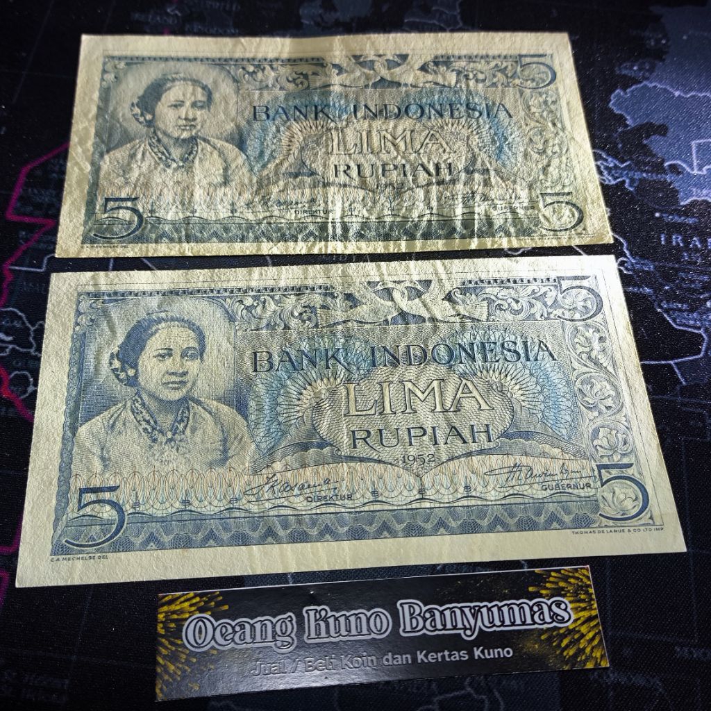 Koleksi 5 Rupiah Seri Budaya RA Kartini Tahun 1952 Original Bagus