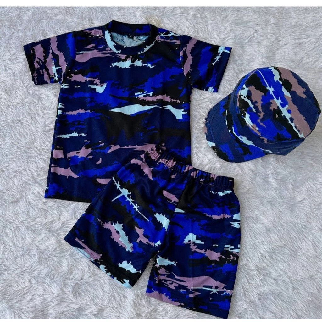 Setelan Kaos Loreng Anak Laki-Laki Motif Army + Topi Cap | Baju Anak Garuda Kids