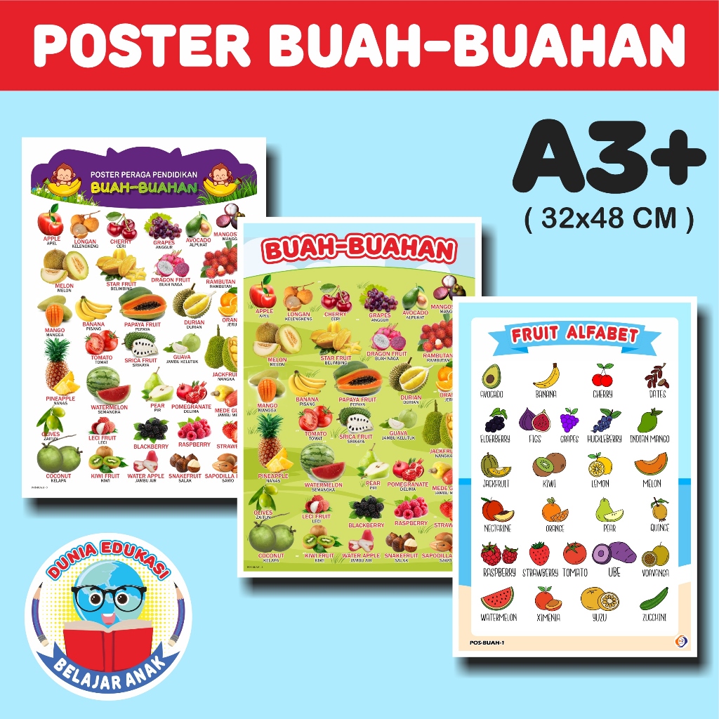Poster Edukasi Anak || Poster Buah-Buahan || Poster Edukasi Belajar Anak