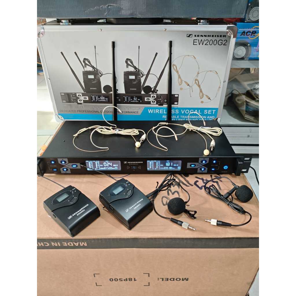 Mic Wireless Sennheiser EW200 EW 200 G2 UHF 2 Mic Headset Jepit Clip On Bando JJHH Mic Telinga dan M