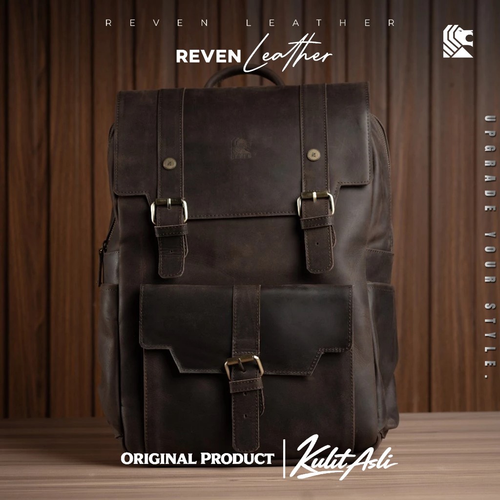 Tas Ransel Punggung Pria Reven Harrier Backpack Bagpack Kulit Sapi Asli Muat 15inchi Laptop Case Ori