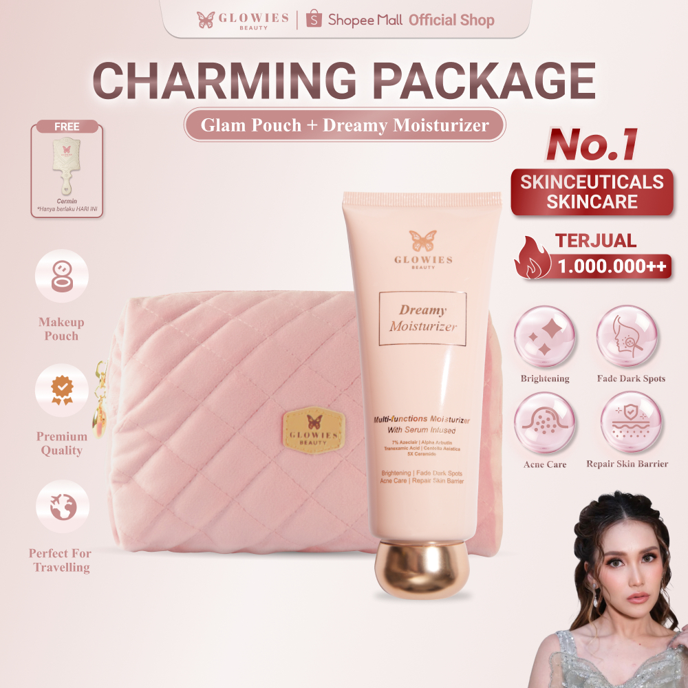 Glowies Beauty 2in1 Charming Package Glowies Dreamy Moisturizer 80 ml & Glam Pouch Tas Makeup Pelemb