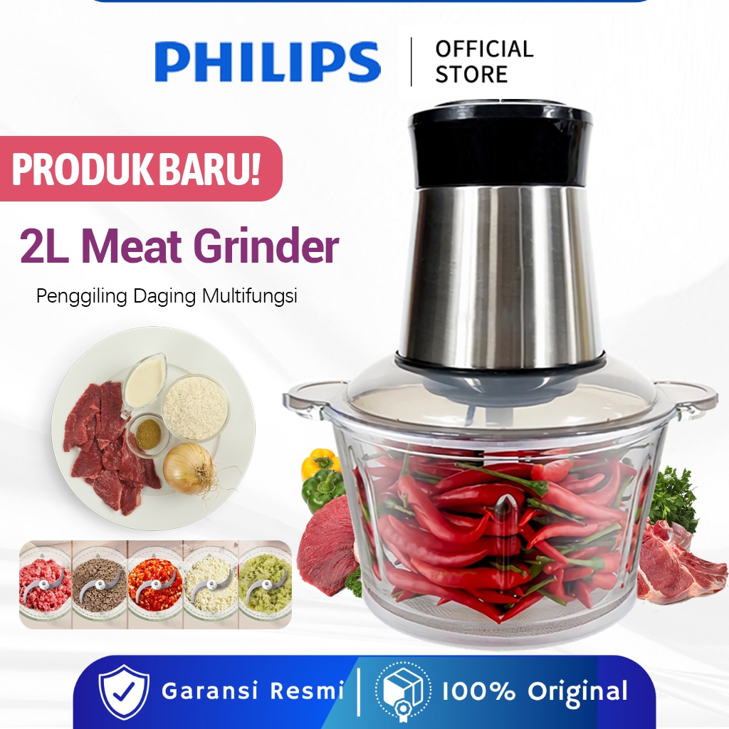 Chopper philips Blender Penggiling Daging Stainless 2L - Multifungsi, Mudah Dibersihkan, Presisi