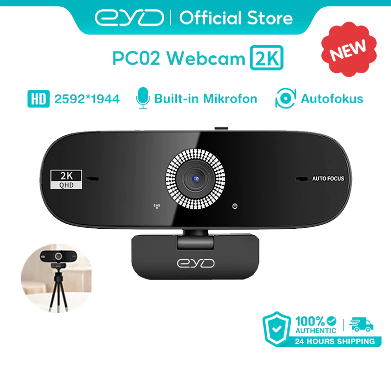 EYD 2K Webcam 5 Megapiksel Autofocus Mikrofon internal Tutup Lensa Privasi Rotasi 360° Untuk USB Lap