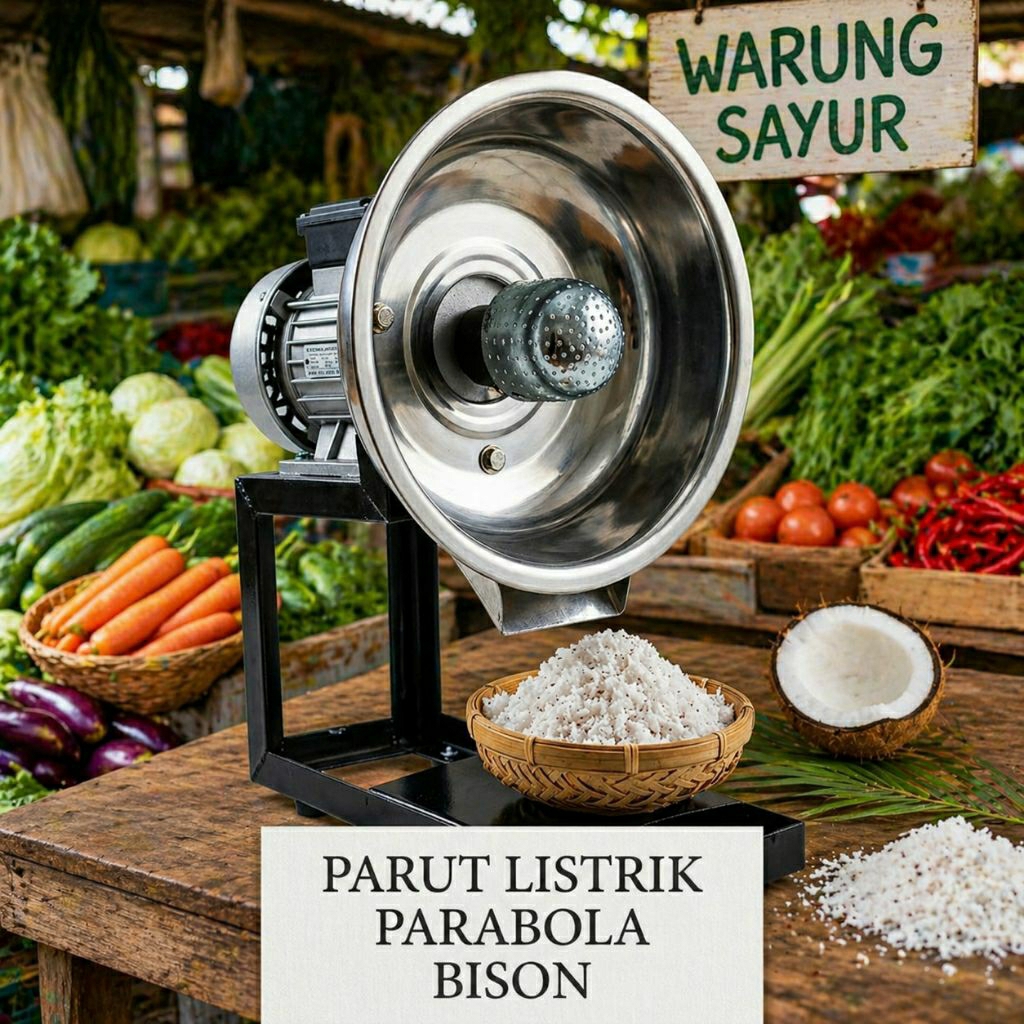 Parut Kelapa Listrik Parabola Bison Stainless Steel – Mesin Parut Kelapa Cepat & Kuat untuk Rumah Ta