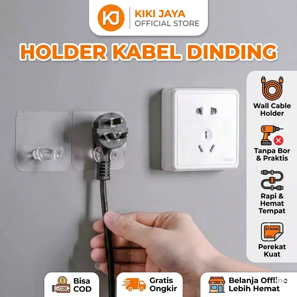 [KIKI] Gantungan Colokan Kabel Magic Hook Tempel Dinding Transparan Holder Stop Kontak USB Pengait S