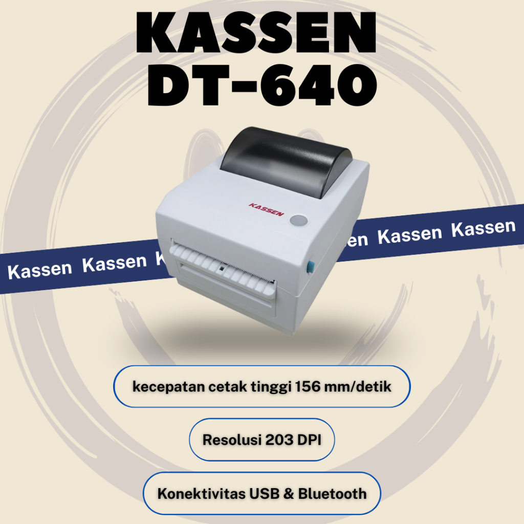 Kassen DT640 Thermal Barcode Printer 4 Inch Cetak Label Resi Otomatis