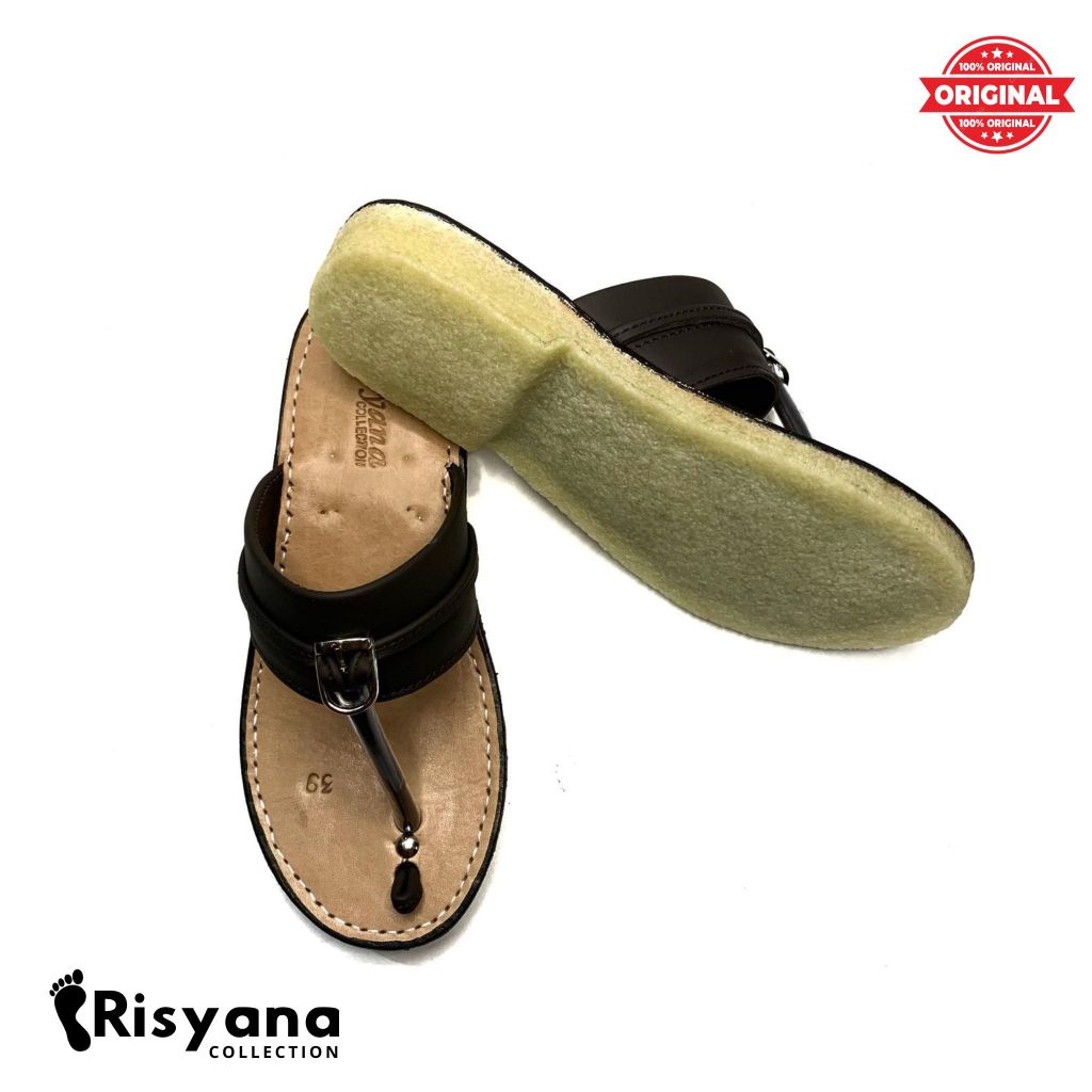 Sandal Tarumpah Wanita Kulit Sapi Asli Sol Karet Mentah Warna Coklat Susu Hitam Tan Putih Merah Bata