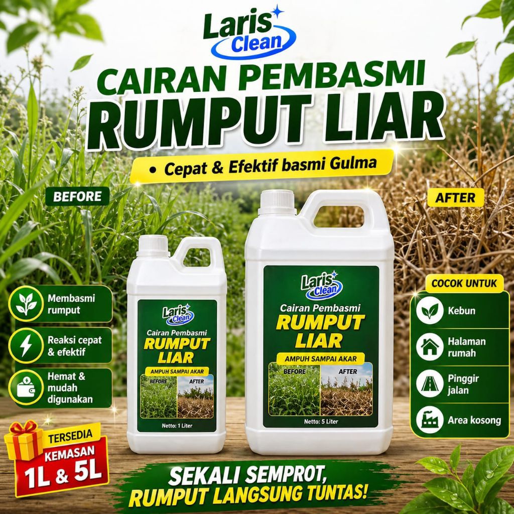 Cairan Pembasmi Rumput Liar  Laris Clean Herbisida Penghancur Gulma Ampuh Cepat Kering | Obat Rumput