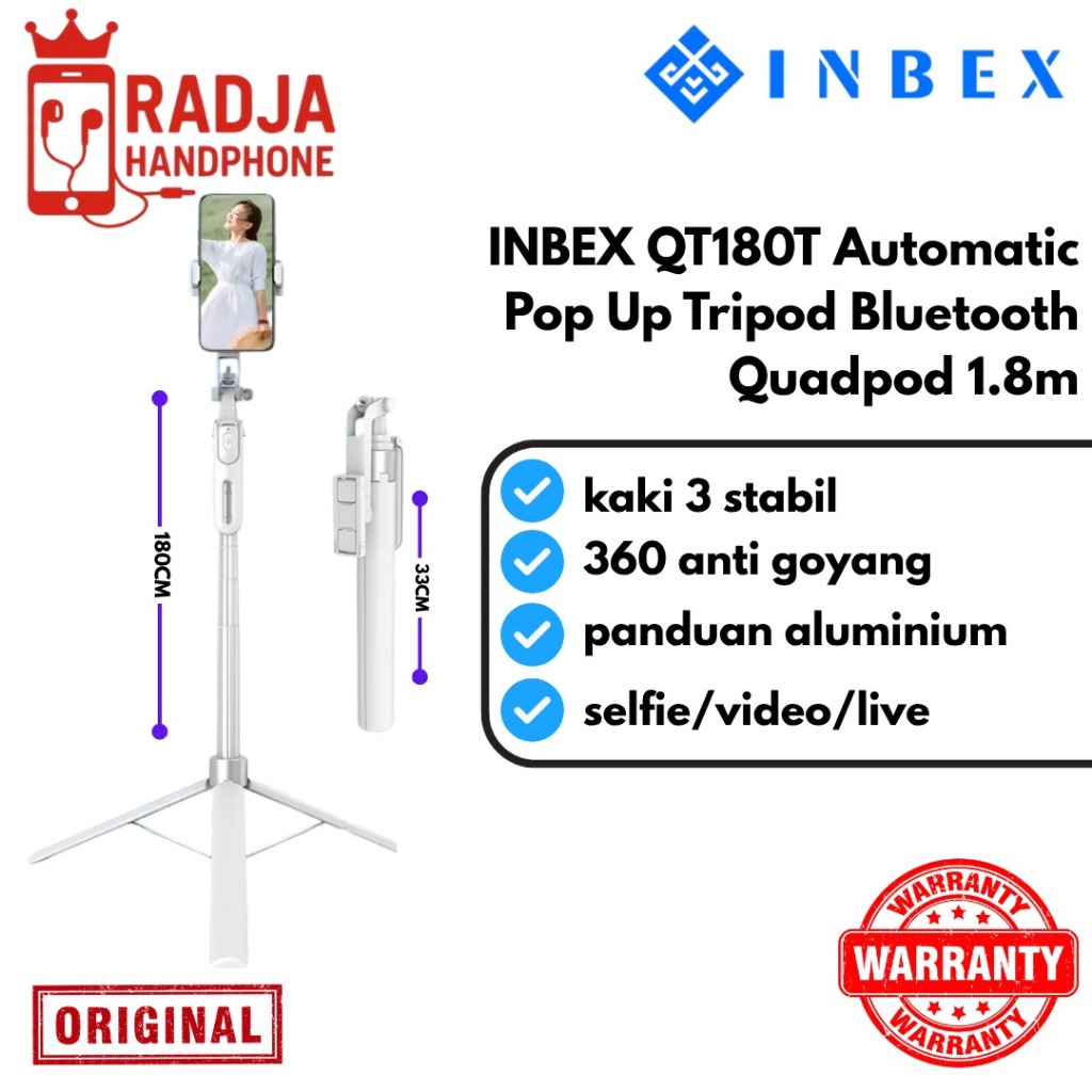 INBEX QT180T Tongsis Satset Tripod Bluetooth Quadpod 1.8m konten kreator Tripod portable