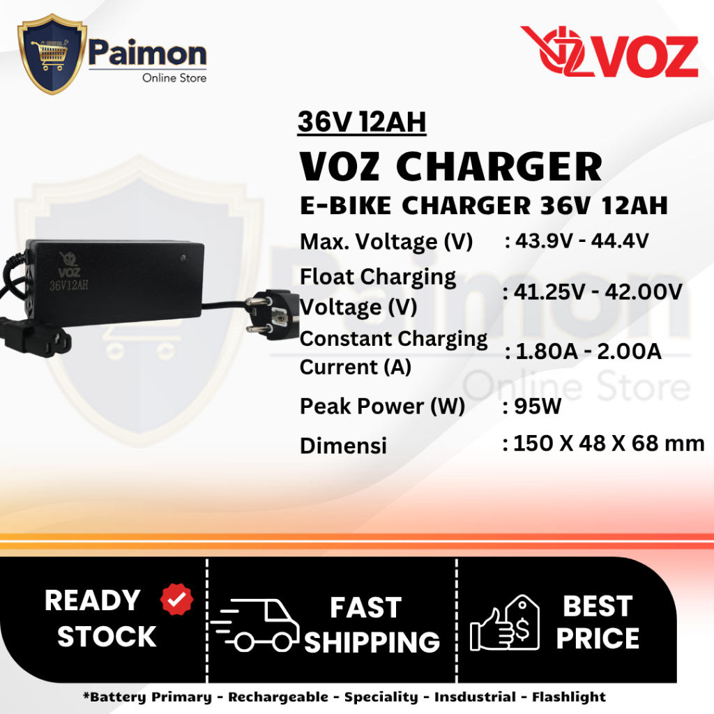 VOZ Charger E-Bike 36V 12Ah | Charger Battery E-Bike 36V 12AH