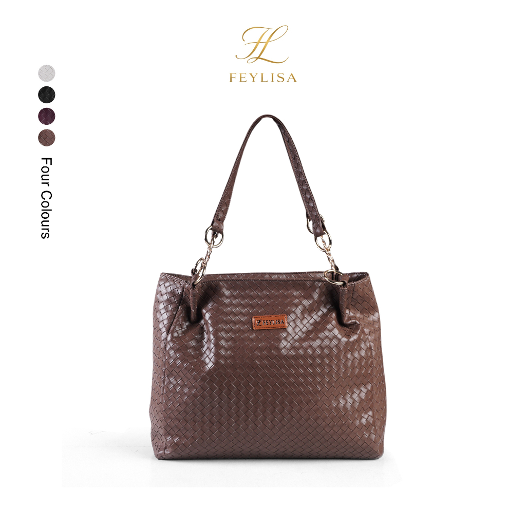 FEYLISA Tas Wanita Premium Anyaman Shoulder Bag Besar Elegan Kekinian Tas Kerja Wanita Simple Brande