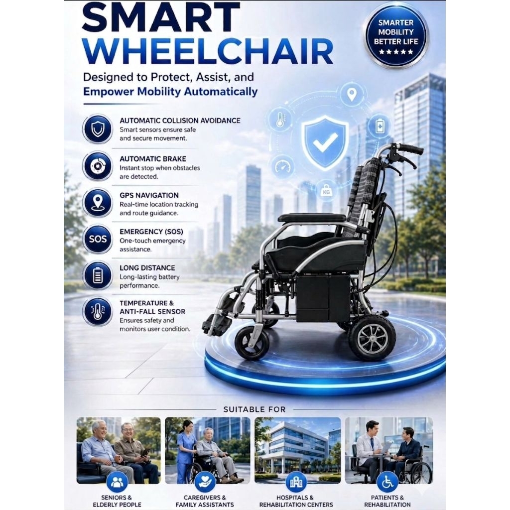 Smart Wheelchair Kursi Roda Otomatis dengan Sensor Tabrakan GPS Navigation & Tombol SOS untuk Lansia