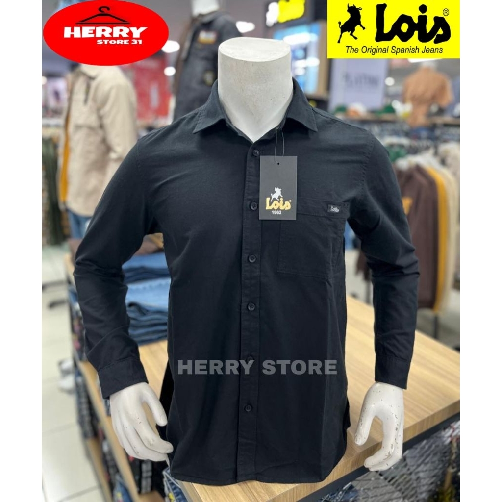 KEMEJA MERK LOIS ORIGINAL SLIMFIT TERBARU PREMIUM QUALITY WARNA HITAM POLOS