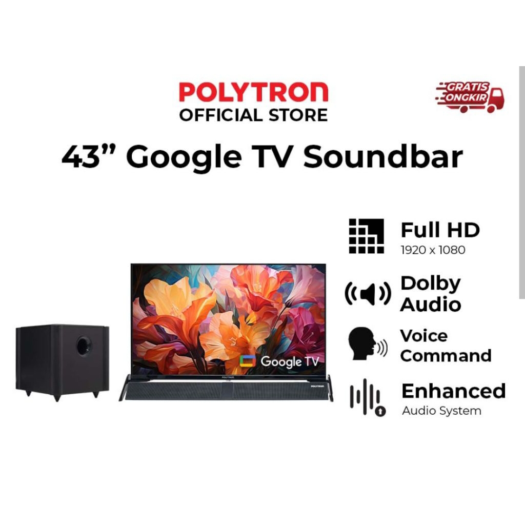 led polytron pld-43bg5058 smart cinemax goo gle tv soundbar 43 inci pld43bg5058 cinema x sound bar p