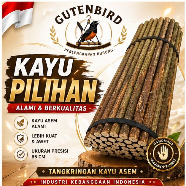 GUTENBIRD TANGKRINGAN KAYU ASEM JAWA Super 65 Cm Asli Alami Plangkringan Burung Murai Kacer Lovebird