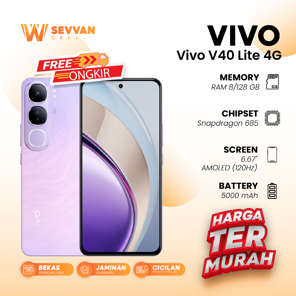 Handphone Vivo V40 Lite 4G Ram 8 128GB (Batangan Tanpa Charger)
