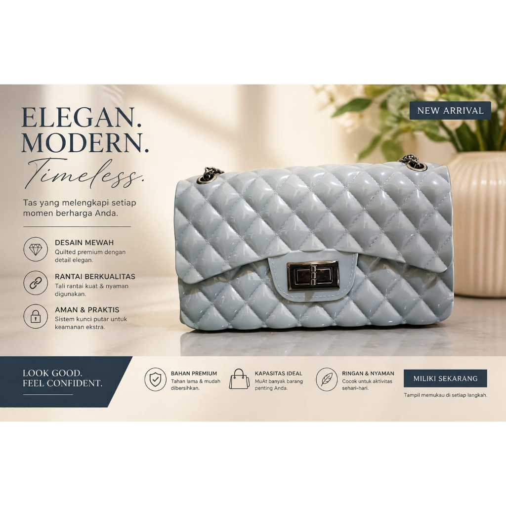 PPT001 Tas Slingbag Jelly Glossy Kecil Rantai Fashion BIRU MUDA BESAR