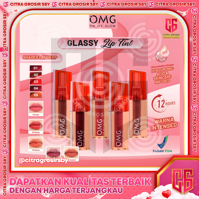 OMG OH MY GLAM Glassy Lip Tint || Lip Tint Tahan 12 Jam || Lipstik || Lip Tint Gloss Glassy OMG Orig
