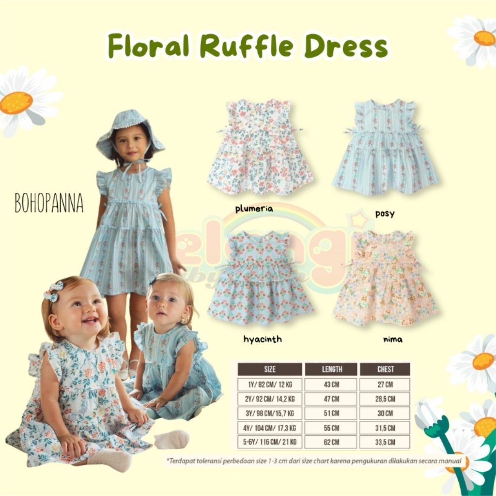 BOHOPANNA FLORAL RUFFLE DRESS|BOHOPANNA DRESS ANAK