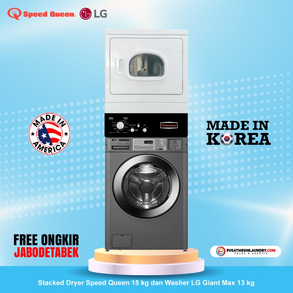 Stack Washer LG Giant Max & Dryer Speedqueen 15 Kg