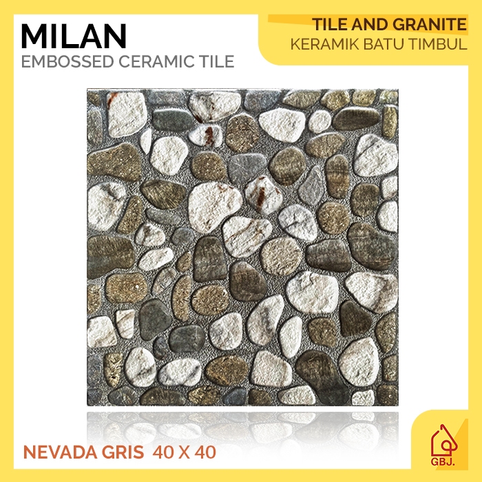 KERAMIK MILAN 40 X 40 NEVADA GRIS / KERAMIK LANTAI BATU ALAM KASAR TIMBUL