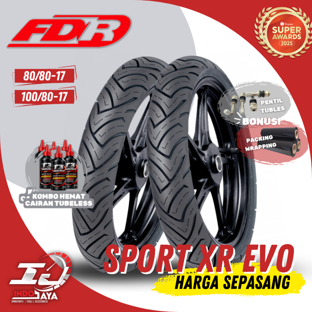 [PAKET MURAH SEPASANG] BAN FDR SPORT XR EVO TUBELESS (80/80-17 & 100/80-17) FDR ORIGINAL / BAN LUAR 