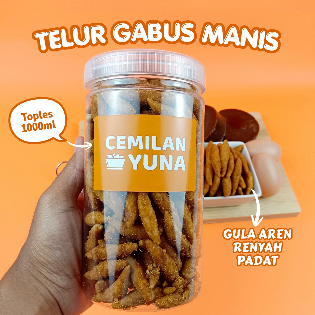 Telur Gabus Manis Gula Merah Padat Renyah Kemasan Toples 1000ml Cemilan Yuna