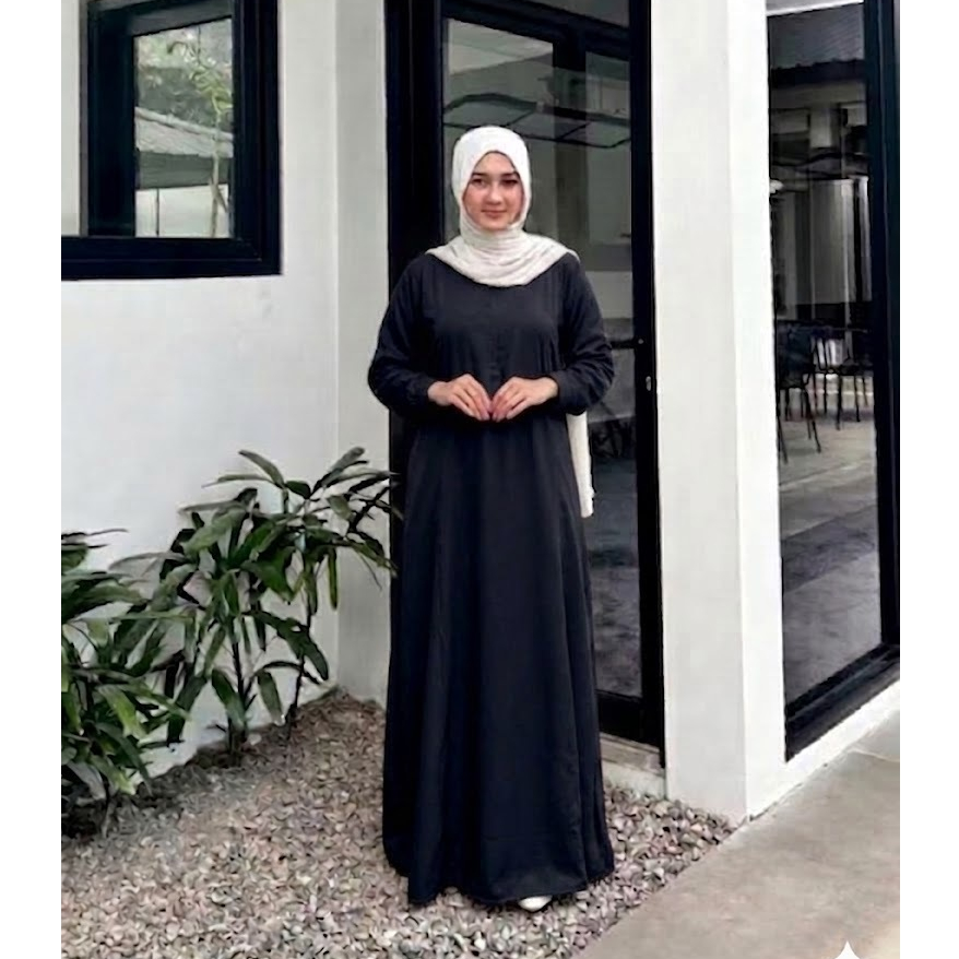 Kloe Cloth - Gamis Wanita Muslimah Polos Hitam Jumbo Dress Syari Long Dress Busui Friendly - Gamis W