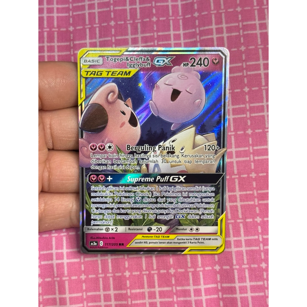 Pokemon TCG TAG TEAM Togepi Cleffa Igglybuff GX RR 117/205 Indonesia ID AC3aj
