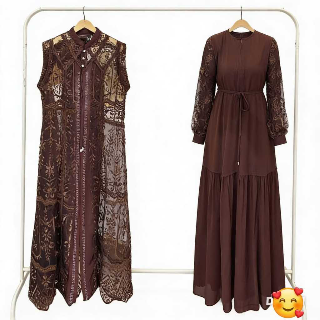 Akasma Gamis Set Outer Brukat Mewah Gamis Kondangan Modern Bahan Ceruti BabyDoll