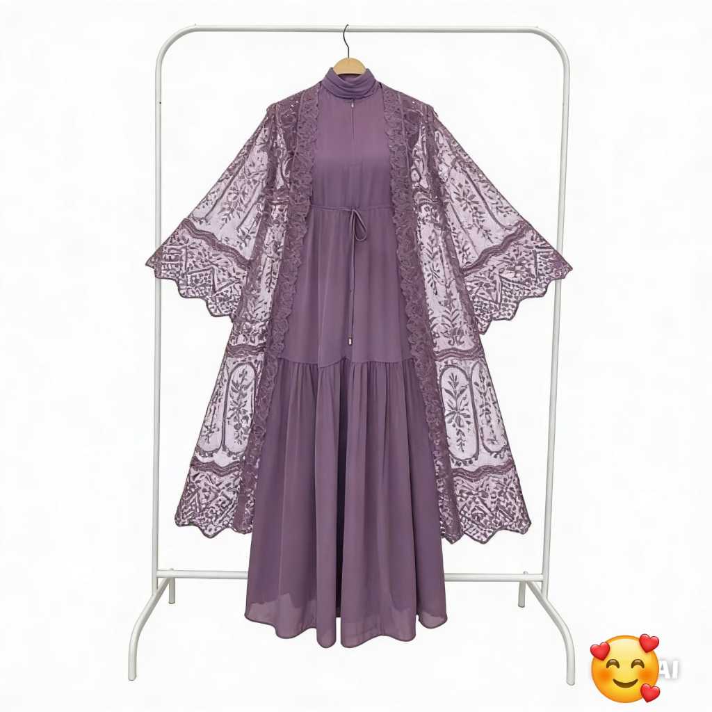 Akasma Gamis Set Outer Brukat Mewah Gamis Kondangan Modern Bahan Ceruti BabyDoll