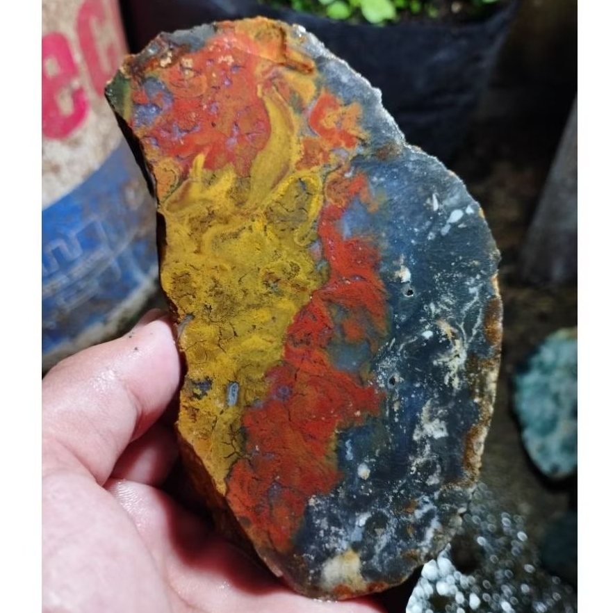 suiseki batu alam bahan batu akik lempengan panca warna multi motif kristal natural sesuai gambar as