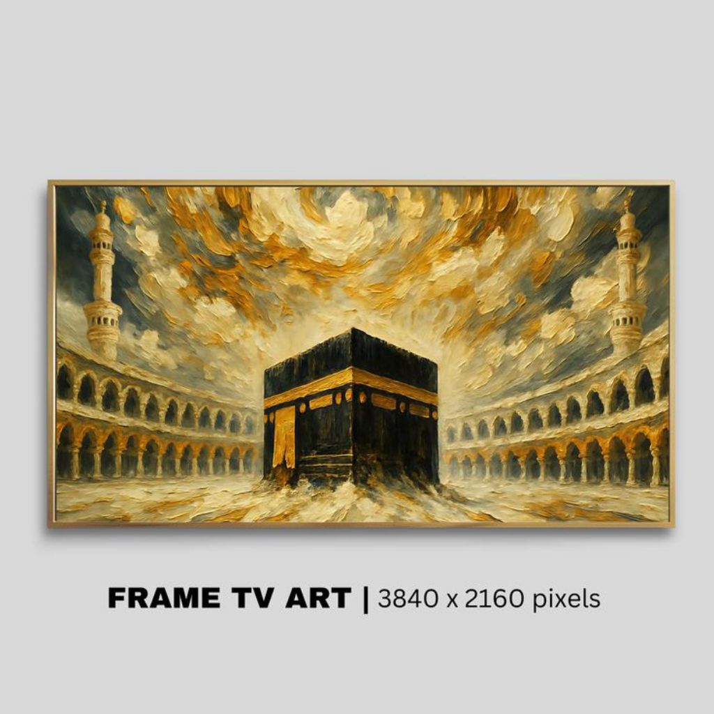 Lukisan Ka'bah Abstrak Tekstur Timbul Aesthetic Minimalis Hiasan Dinding Modern