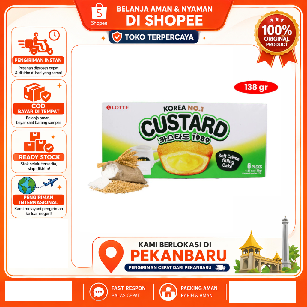[SDW] pekanbaru/6x23 Gram Lotte Korea Custard Soft Creme Filling Cake