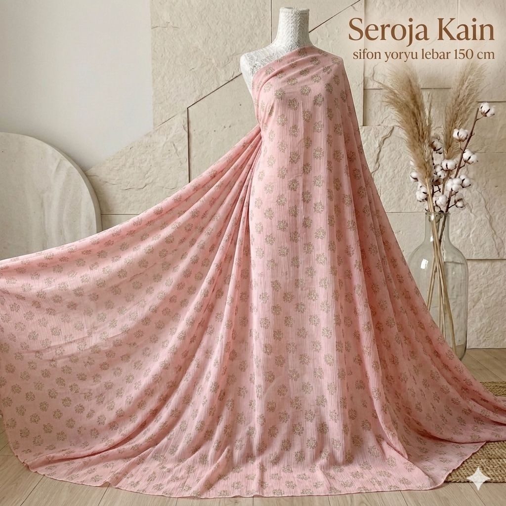 Kain Bahan Sifon Yoryu Silk Motif Bunga Premium - Chiffon Uragiri Crinkle Lembut & Mewah untuk Gamis