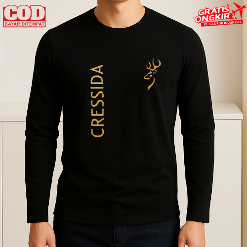 T-Shirt pria Kaos Pria Dan Wanita Kaos distro Kaos Lengan Panjang Cressida Kirka Print Gold Kaos Dew