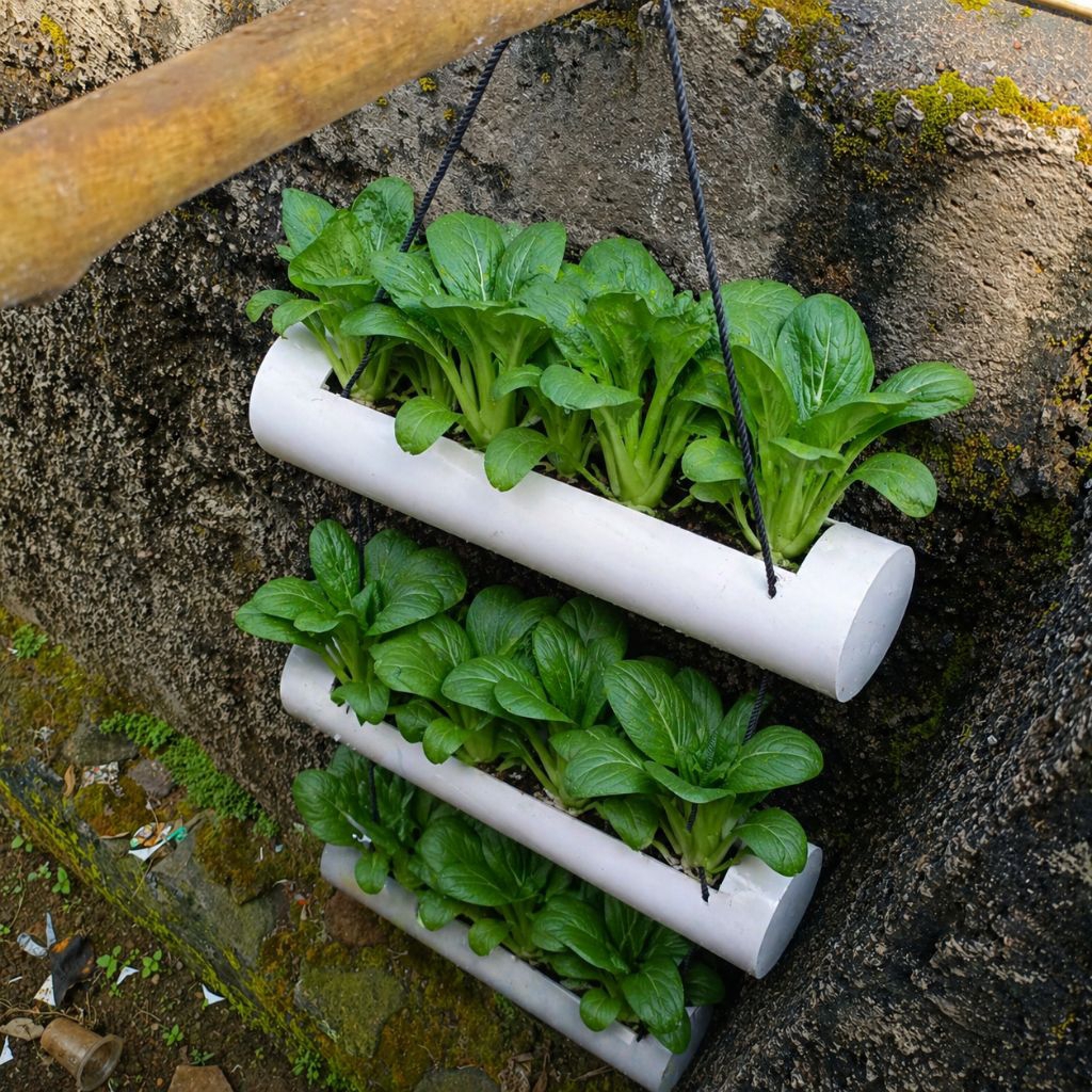 Rak Tanam Vertikal PVC 3 Susun 25cm 2,5 Inch Pot Gantung Tanaman Sayur Herbal Hidroponik Minimalis H