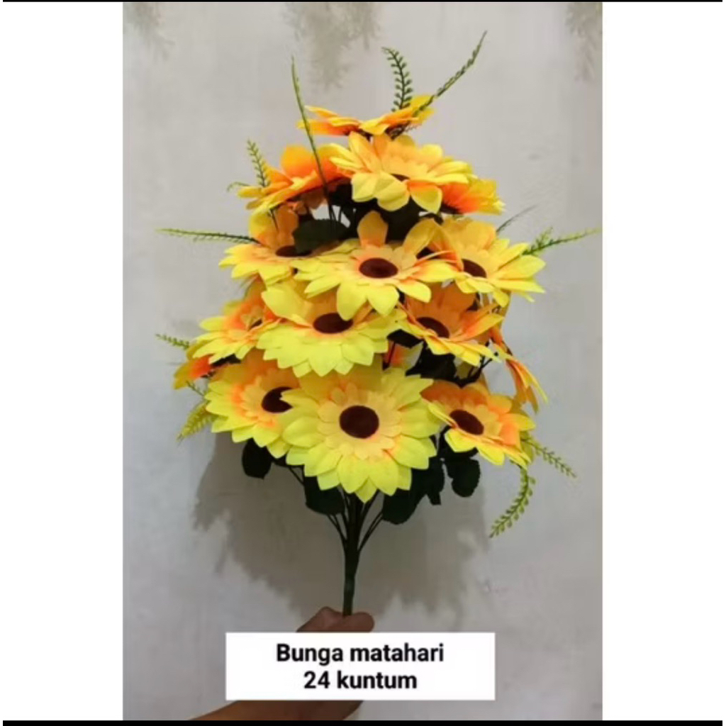 24 Kuntum Bunga Matahari Jumbo Plastik 65cm Tinggi, Tanpa Pot