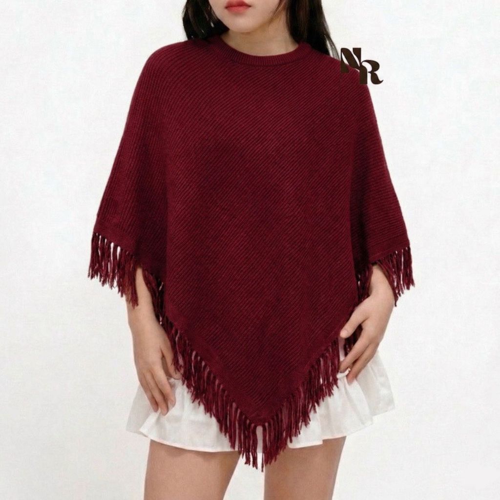 Ponco Polos Outer Rajut Wanita Fashion Wanita Terbaru Atasan Wanita Bahan Knit Polos Korean Style